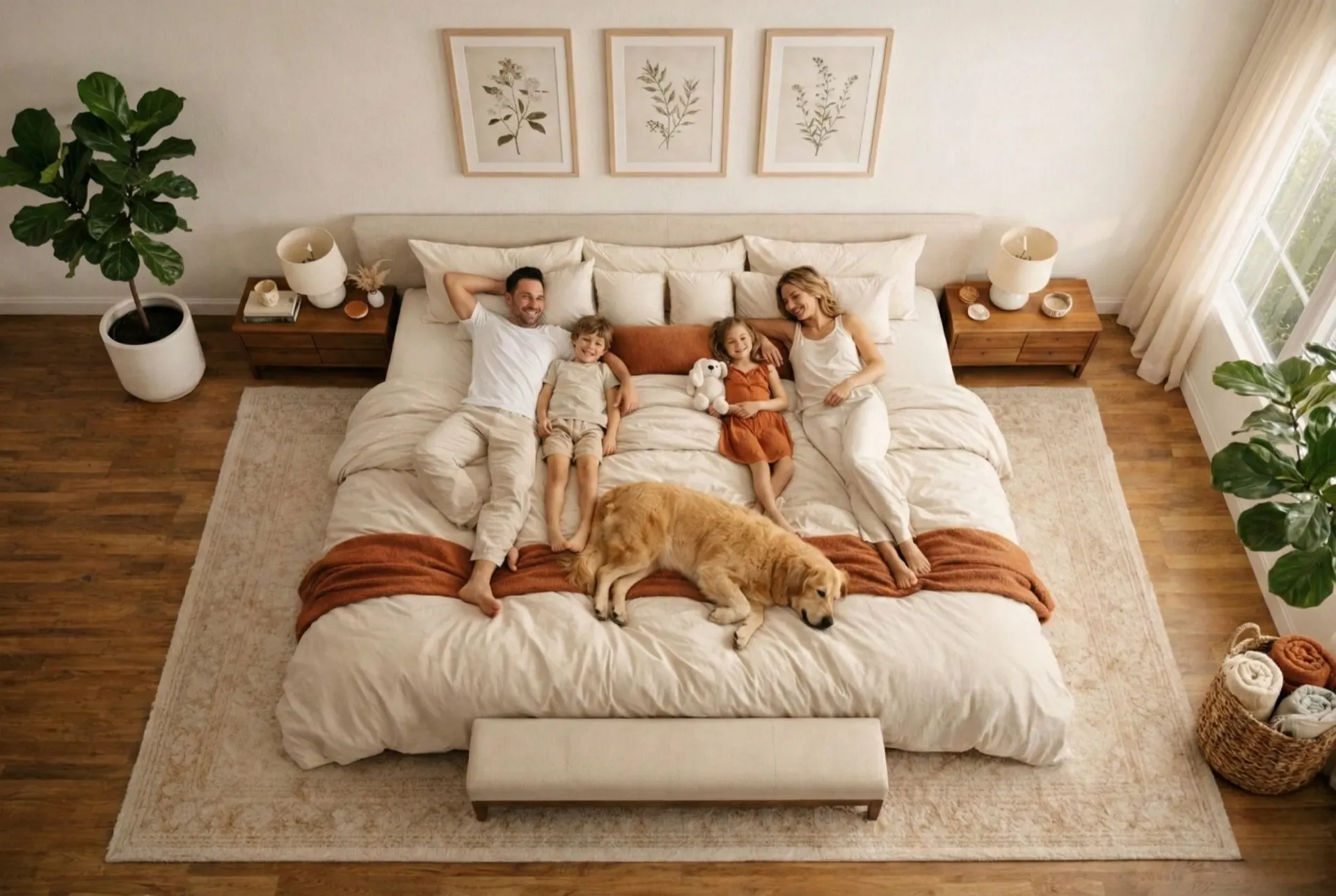 Luxurious oversized bedroom with a massive bed as the centerpiece